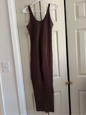 Women's Brown Sleeveless Ribbed Jumpsuit